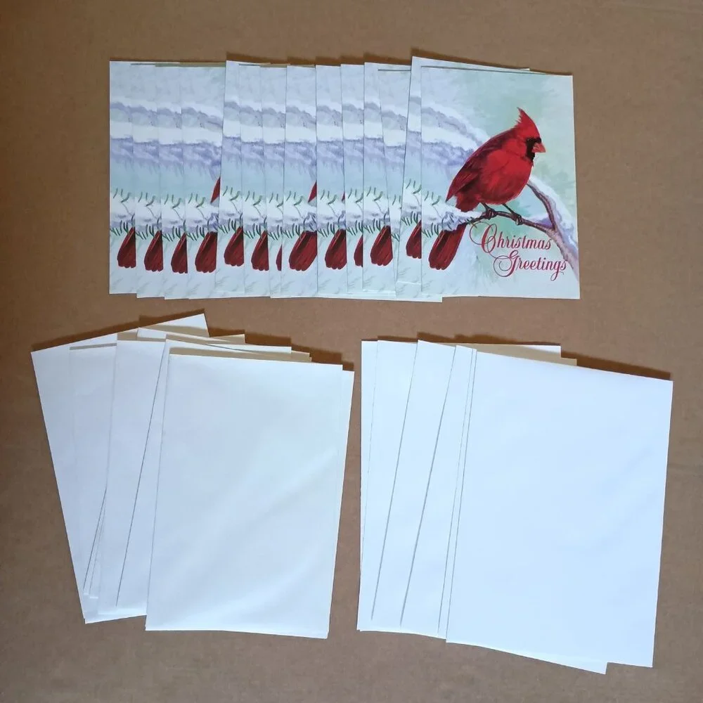 14 vintage Christmas cards with envelopes cardinal on a snow covered pine branch